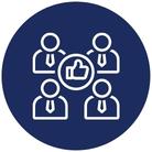 Ilustración blanca y azul en la que aparecen cuatro iconos de personas que representan que Westport tiene el mejor equipo de profesionales especializados en el alquiler de contenedores de obra en Las Rozas