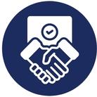 Ilustración blanca y azul en la que aparecen dos manos dándose la mano con un tick y que representa el compromiso de Westport como empresa en todos sus proyectos